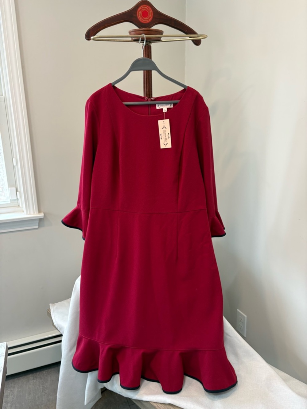 Nanette Lepore Deep Raspberry Red Ruffle-Hem Long Sleeve Dress